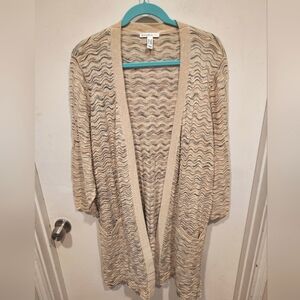 Isaac Mizrahi Live Neutral Multicolor Scallop Knit  Longline Cardigan Sweater 2X